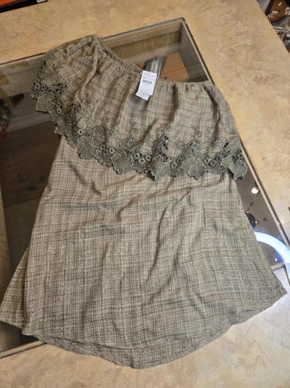 Olive Green Off-Shoulder Lace Trim Women's Minidress